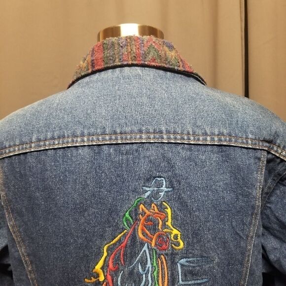 Vintage 90s Saddle King‎ Barrel Racing Rodeo Embroidered Jean Trucker Jacket - Picture 4 of 10